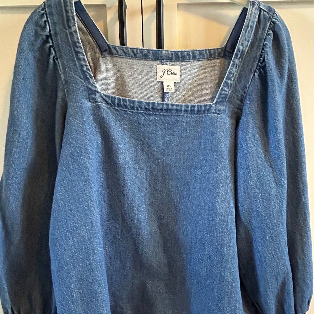 J. Crew Denim Chambray Puffy Sleeve Top XS